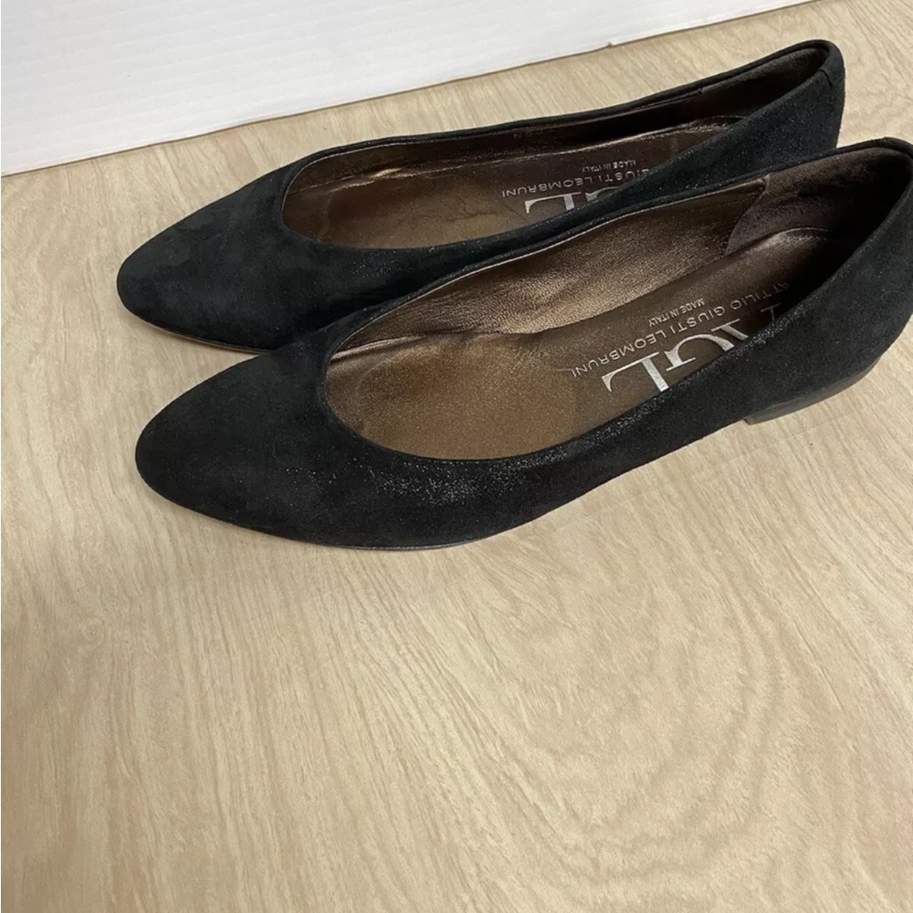 AGL Ballet Flat Shoes Women's 36.5/6.5 Black Suede Shimmer Pointed Toe Loafers